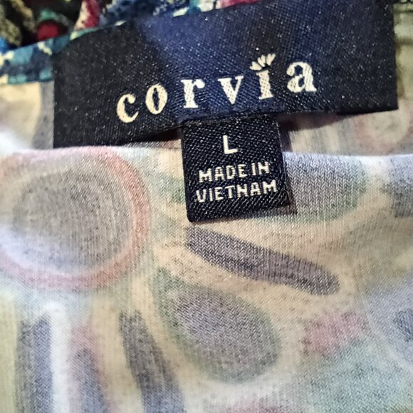 CORVIA Women's Bohemian Style Tunic Top Large Geometric Floral Tribal Flowy - Picture 3 of 4